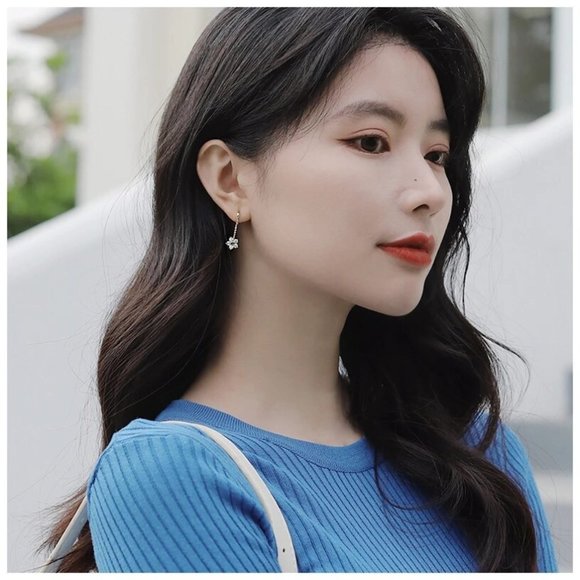 INS Style Fashion Ring Earrings Chain Zircon Flower Pendant Earrings - Picture 4 of 4